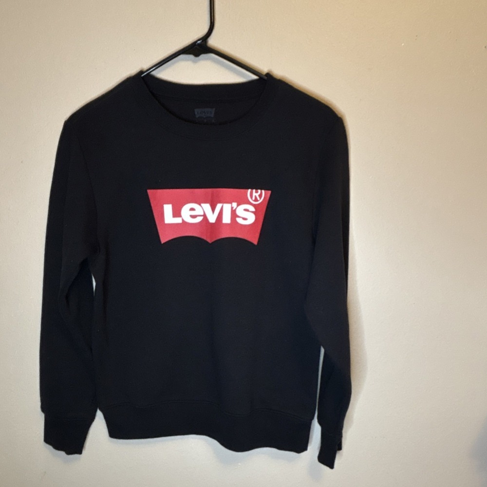 Levi's Black Logo Pullover Crew Neck Sweatshirt L Long Sleeve Teens